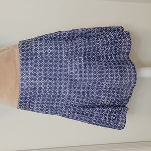 LOFT, Size 6, Blue and White Geometric Patterned Ruffled Skirt, EUC!